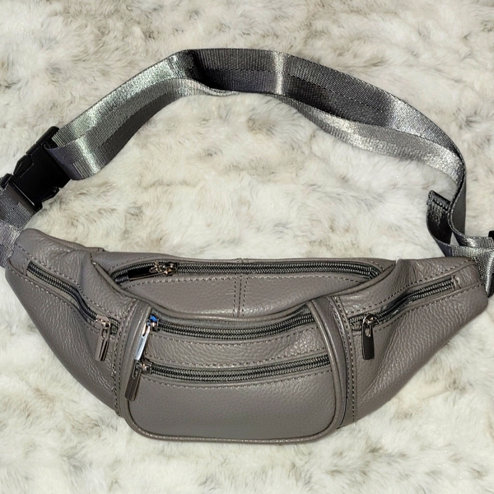 Belly pack gray leather. Very soft cowhide leather.